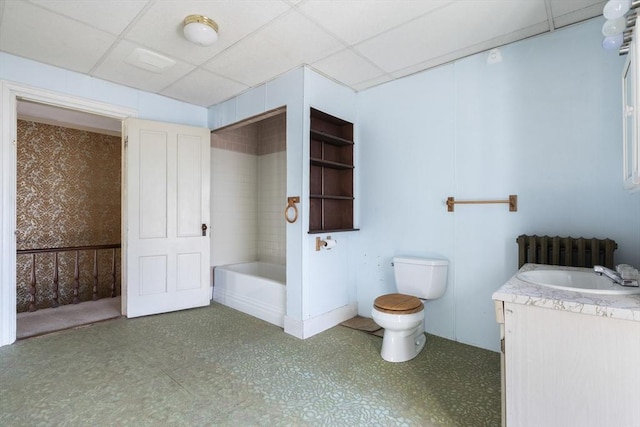33 Burbank St, Millbury, MA 01527 - full bathroom featuring tile patterned floors, toilet, a tub, vanity, and a drop ceiling