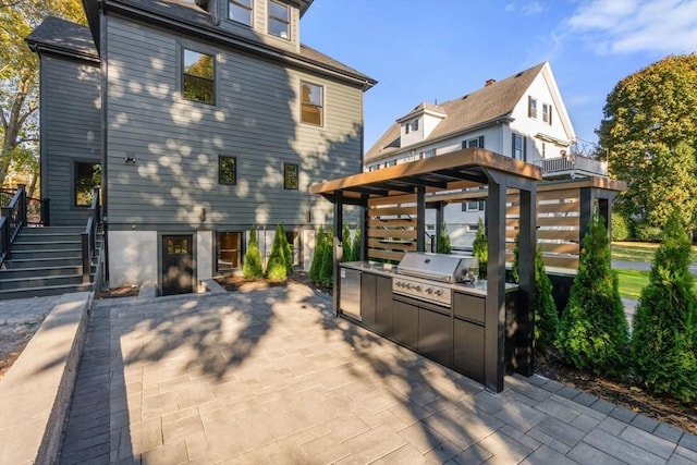 back of house featuring an outdoor kitchen