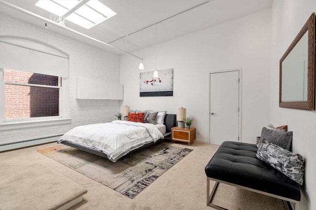 carpeted bedroom with a baseboard radiator