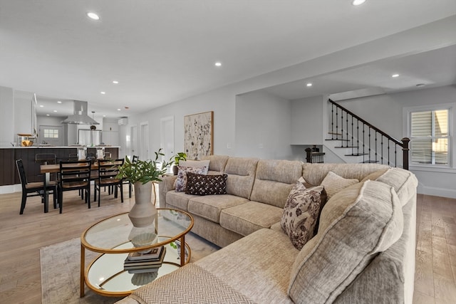 living room featuring light wood-type flooring