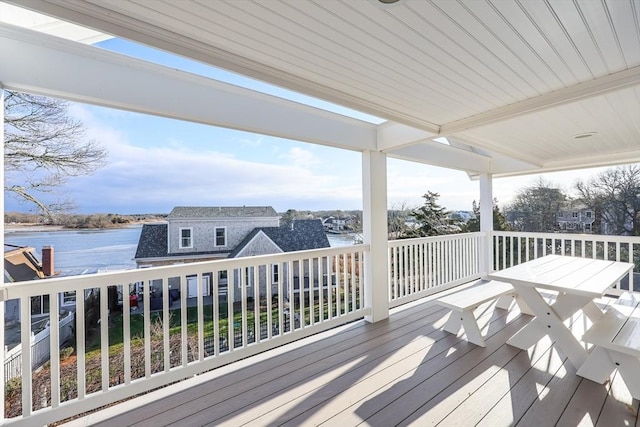 deck with a water view