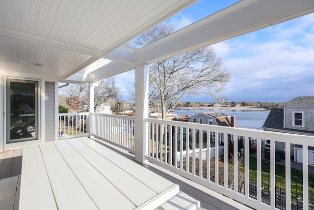 wooden terrace with a water view