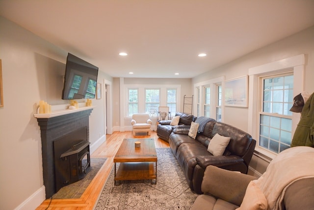 living room with light hardwood / wood-style floors