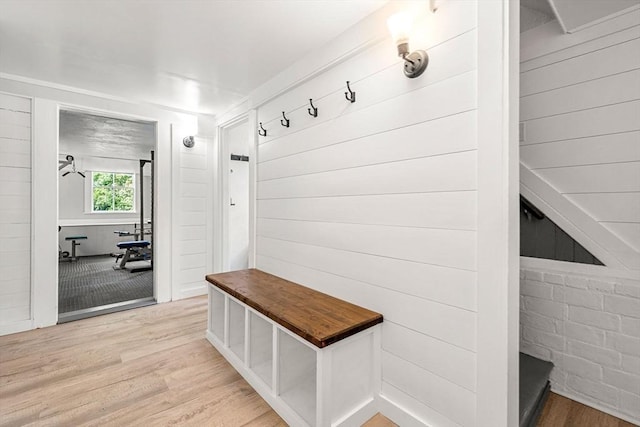 mudroom with hardwood / wood-style floors