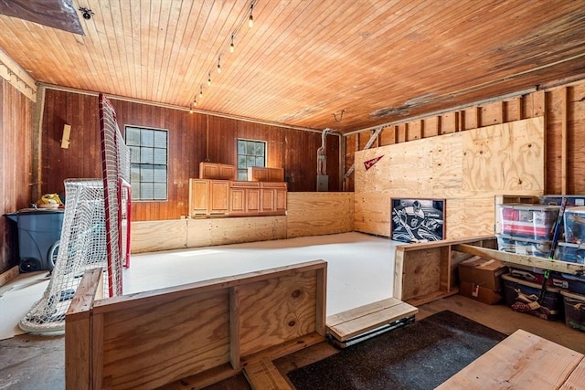 miscellaneous room featuring wooden walls and wooden ceiling