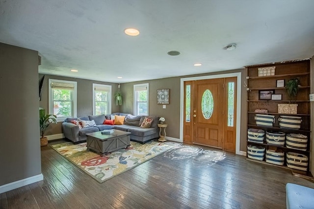 2 Fay Ct, Southborough, MA 01772 - living area featuring hardwood / wood-style flooring, baseboards, recessed lighting, and a baseboard heating unit