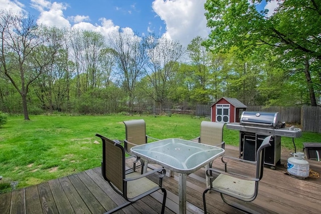 2 Fay Ct, Southborough, MA 01772 - wooden deck featuring area for grilling, outdoor dining space, a shed, and an outbuilding