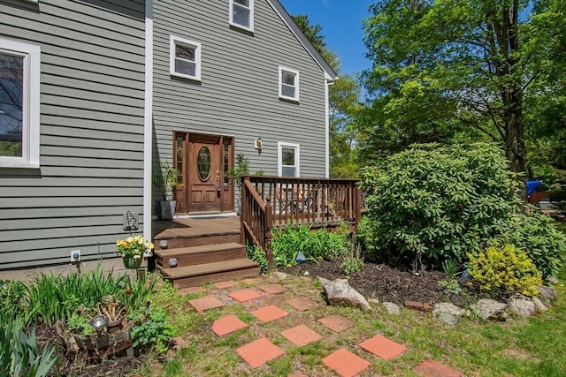 2 Fay Ct, Southborough, MA 01772 - view of exterior entry with a wooden deck