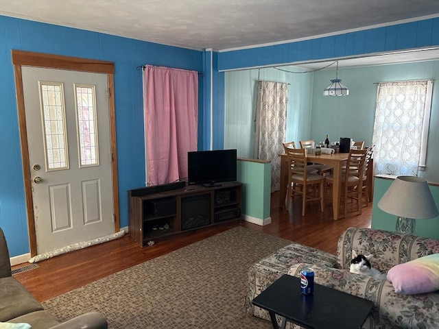 living room with hardwood / wood-style flooring