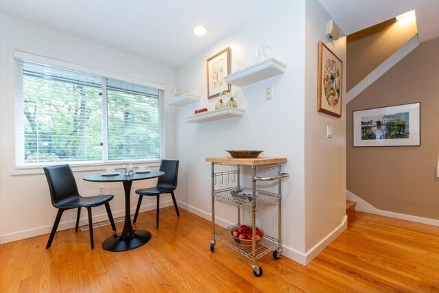 1175 Chestnut St Unit 33, Newton, MA 02464 - dining area with baseboards, wood finished floors, and recessed lighting