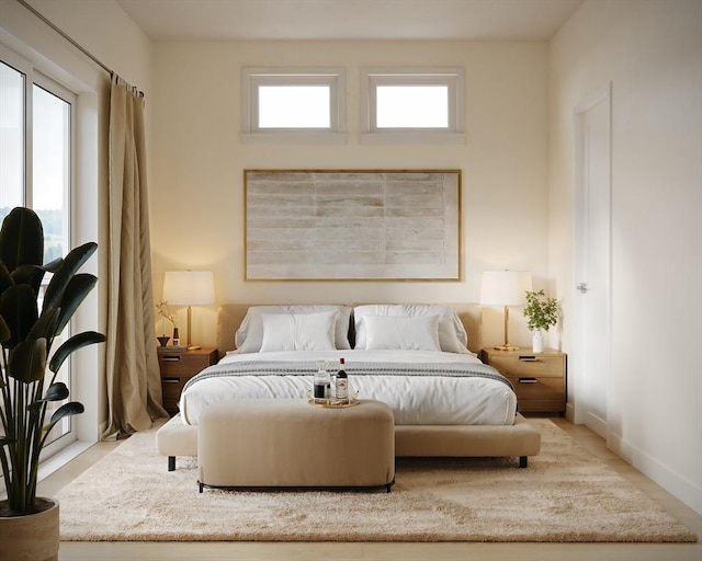 bedroom featuring multiple windows and baseboards