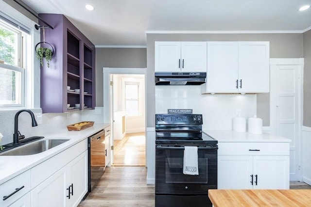 221 Eastern Ave, Lynn, MA 01902 - kitchen featuring black / electric stove, a sink, under cabinet range hood, dishwasher, and light countertops