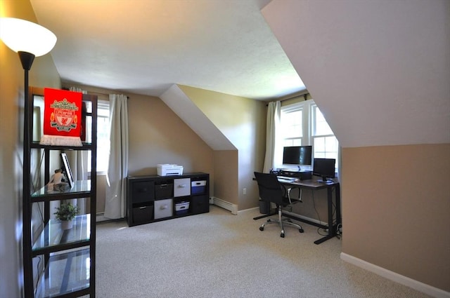 3 Cornet Stetson, Rockland, MA 02370 - carpeted home office featuring vaulted ceiling, baseboards, and a baseboard heating unit
