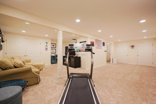 2 David Henry Gardner Ln, Southborough, MA 01772 - workout room with recessed lighting, light colored carpet, and baseboards