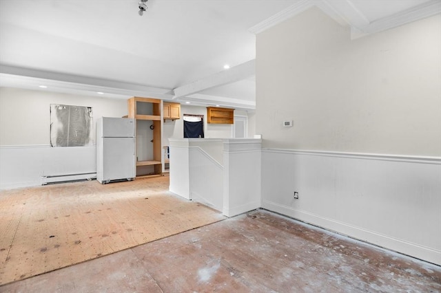 11 Williams St, Dudley, MA 01571 - unfurnished room featuring a baseboard radiator, ornamental molding, recessed lighting, and fire sprinkler in ceiling