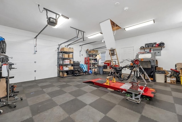 garage with a garage door opener