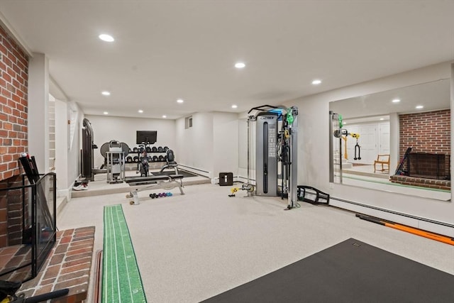 117 Deer Path Ln, Weston, MA 02493 - workout area with recessed lighting and a baseboard radiator