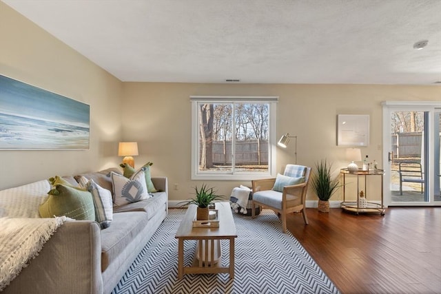 living room featuring hardwood / wood-style flooring and a healthy amount of sunlight