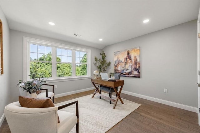 office area featuring dark hardwood / wood-style floors