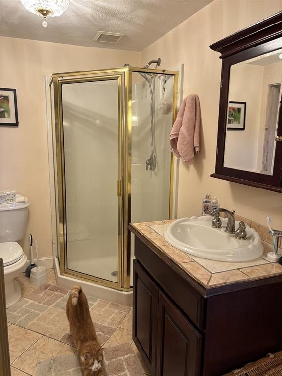 20 Osgood Ave, Lowell, MA 01850 - full bathroom with vanity, a stall shower, and a textured ceiling