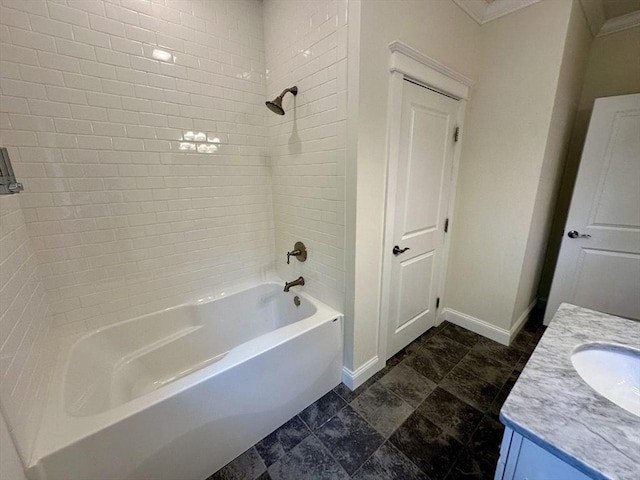 14 Pine Knoll Rd, Lexington, MA 02420 - full bath featuring baseboards, shower / bathtub combination, crown molding, and vanity