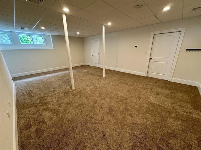 14 Pine Knoll Rd, Lexington, MA 02420 - below grade area with carpet flooring, a drop ceiling, and baseboards