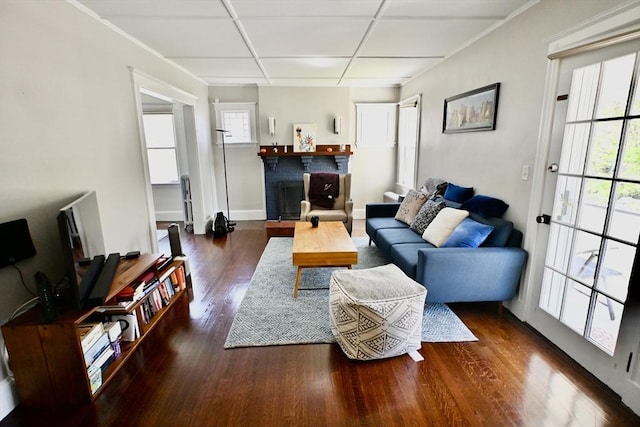 living area with wood finished floors, plenty of natural light, and baseboards