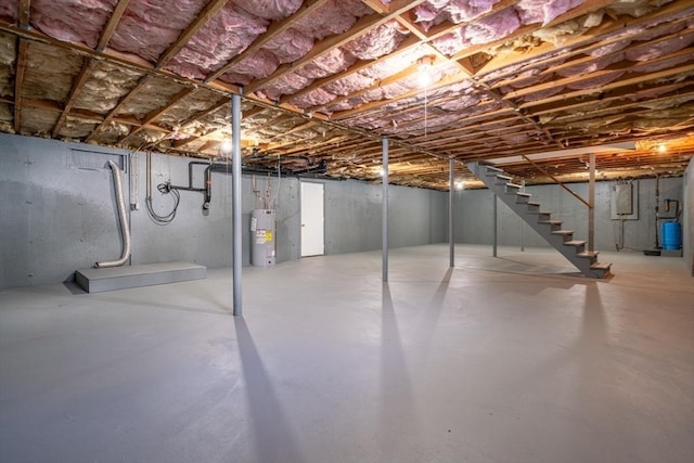 basement featuring water heater