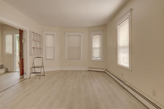 69 Metropolitan Ave, Boston, MA 02131 - spare room featuring baseboard heating, light wood finished floors, and stairs