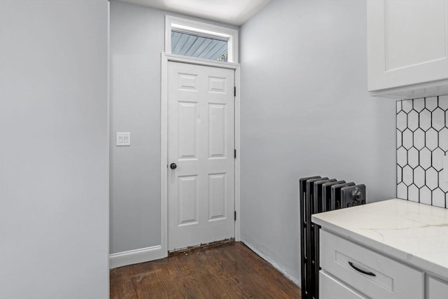 interior space with radiator and dark hardwood / wood-style floors