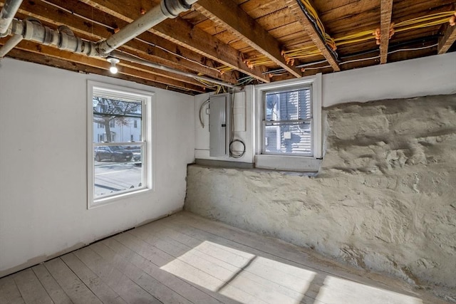 basement featuring light hardwood / wood-style flooring