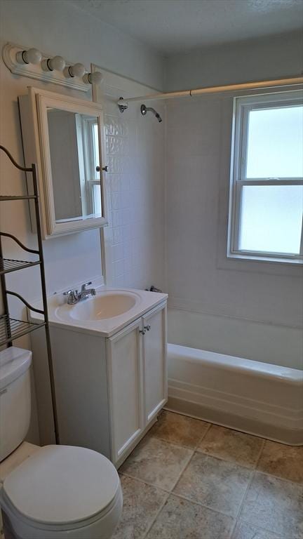 full bathroom with toilet, shower / bathtub combination, and vanity