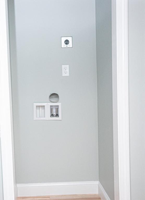 29 Roanoke St, Lynn, MA 01904 - laundry room with hookup for an electric dryer, washer hookup, baseboards, and wood finished floors