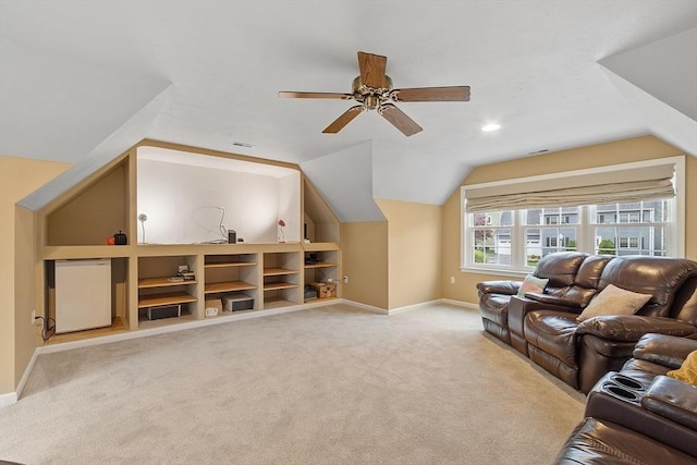93 Towne Hill Rd, Haverhill, MA 01835 - carpeted living room with ceiling fan, lofted ceiling, baseboards, built in features, and recessed lighting