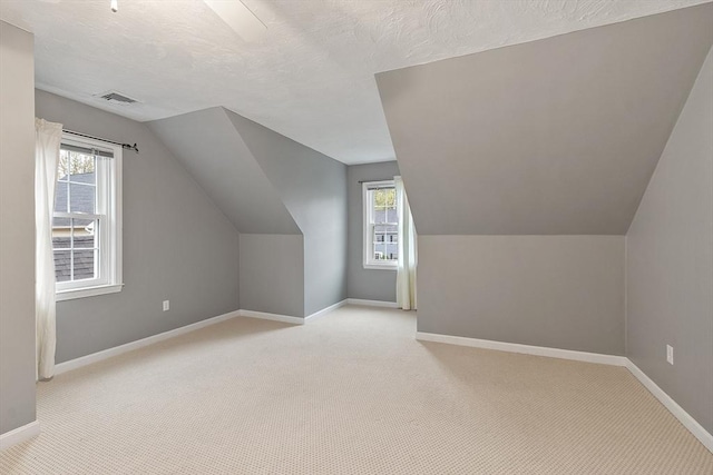 93 Towne Hill Rd, Haverhill, MA 01835 - additional living space with vaulted ceiling, baseboards, plenty of natural light, light carpet, and a textured ceiling