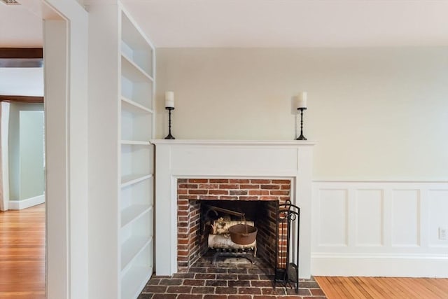 details featuring wood-type flooring and a fireplace