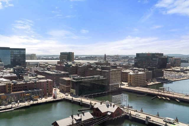 property's view of city featuring a water view