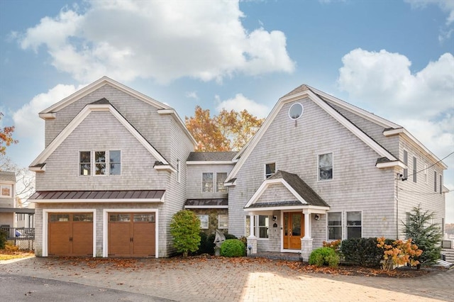 5 Oak Hill Rd, Wareham, MA 02571 - shingle-style home with an attached garage, a standing seam roof, driveway, and metal roof