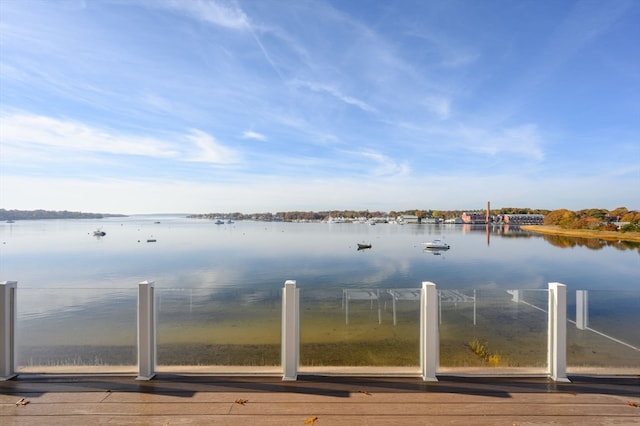 view of dock with a water view