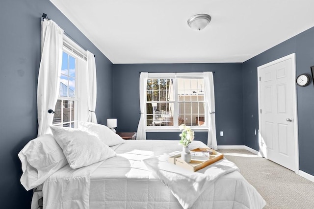 carpeted bedroom with multiple windows