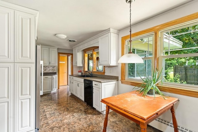 16 Sheldon Ave, Easthampton, MA 01027 - kitchen with dishwasher, plenty of natural light, a baseboard radiator, and decorative light fixtures
