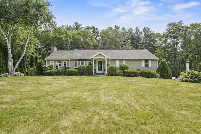 6 Lous Dr, Dudley, MA 01571 - ranch-style house featuring a chimney and a front lawn