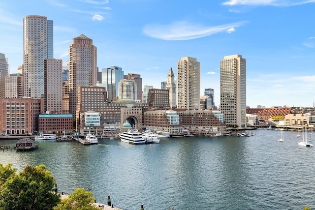 view of city with a water view