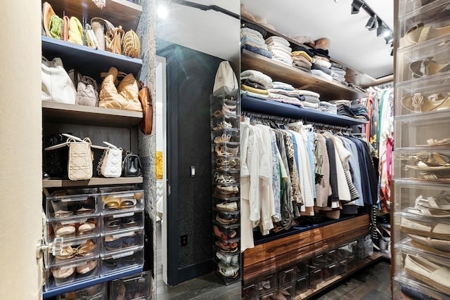 walk in closet featuring dark hardwood / wood-style flooring