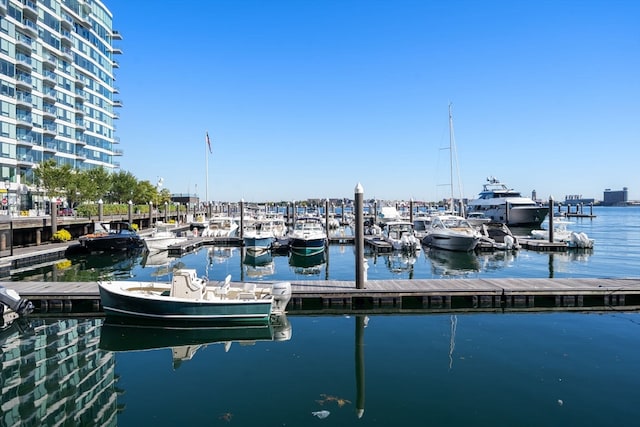 dock area featuring a water view