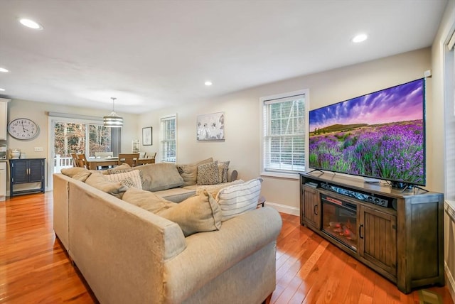 living room featuring light wood-type flooring