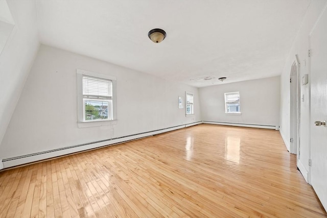 empty room with a baseboard radiator and wood-type flooring