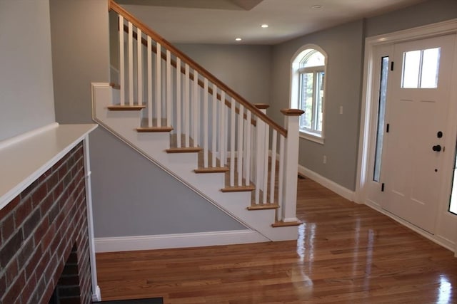 6 Lovis Ave, Wakefield, MA 01880 - entrance foyer featuring stairway, wood finished floors, and recessed lighting