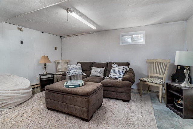 living room with a baseboard radiator