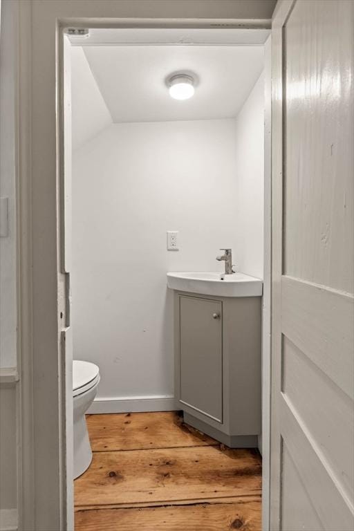 bathroom with vanity, hardwood / wood-style floors, and toilet